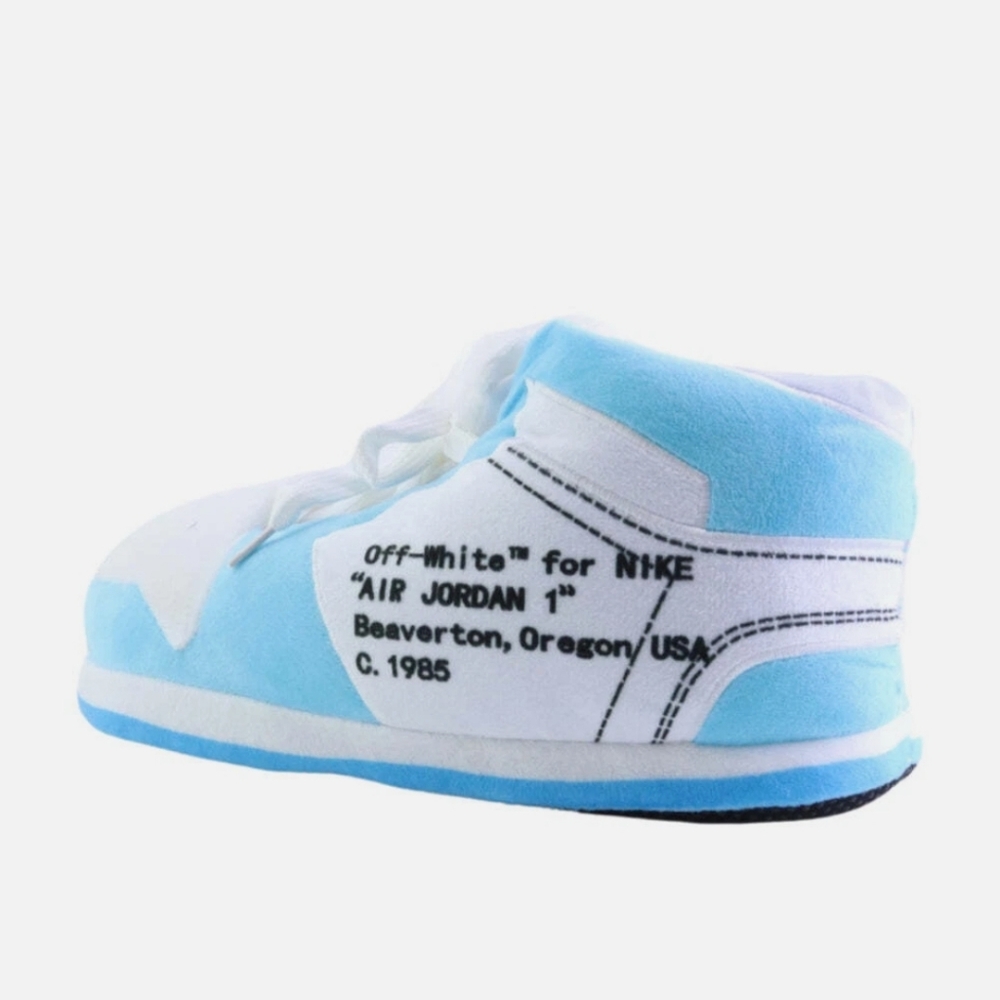 BRAND NEW OFF WHITE FOR NIKE "AIR JORDAN 1" AJ1 BLUE WHITE SNEAKERS SLIPPERS